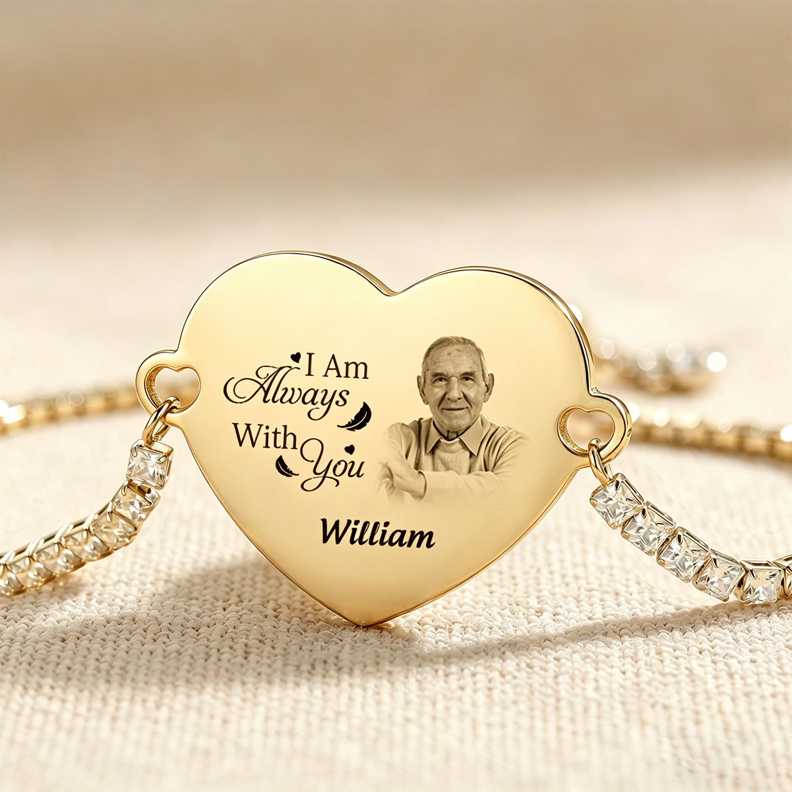 Personalized Memorial Photo Heart Slider Bracelet for Women Tennis Chain Bracelet