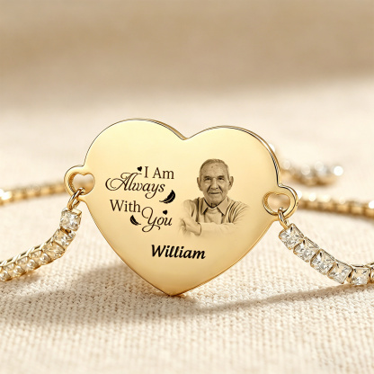 Personalized Memorial Photo Heart Slider Bracelet for Women Tennis Chain Bracelet