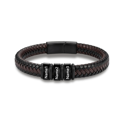 Personalized Leather Braided Bracelet Custom with 2-6 Name Beads