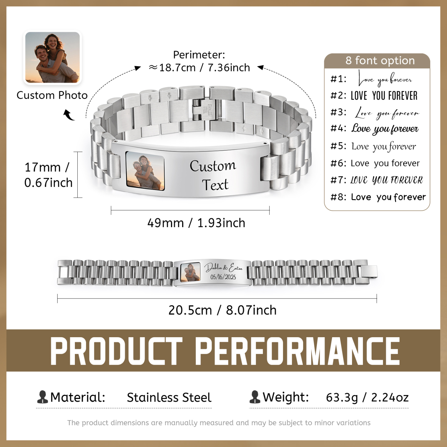 Personalized Men's ID Bracelet with Photo Stainless Steel