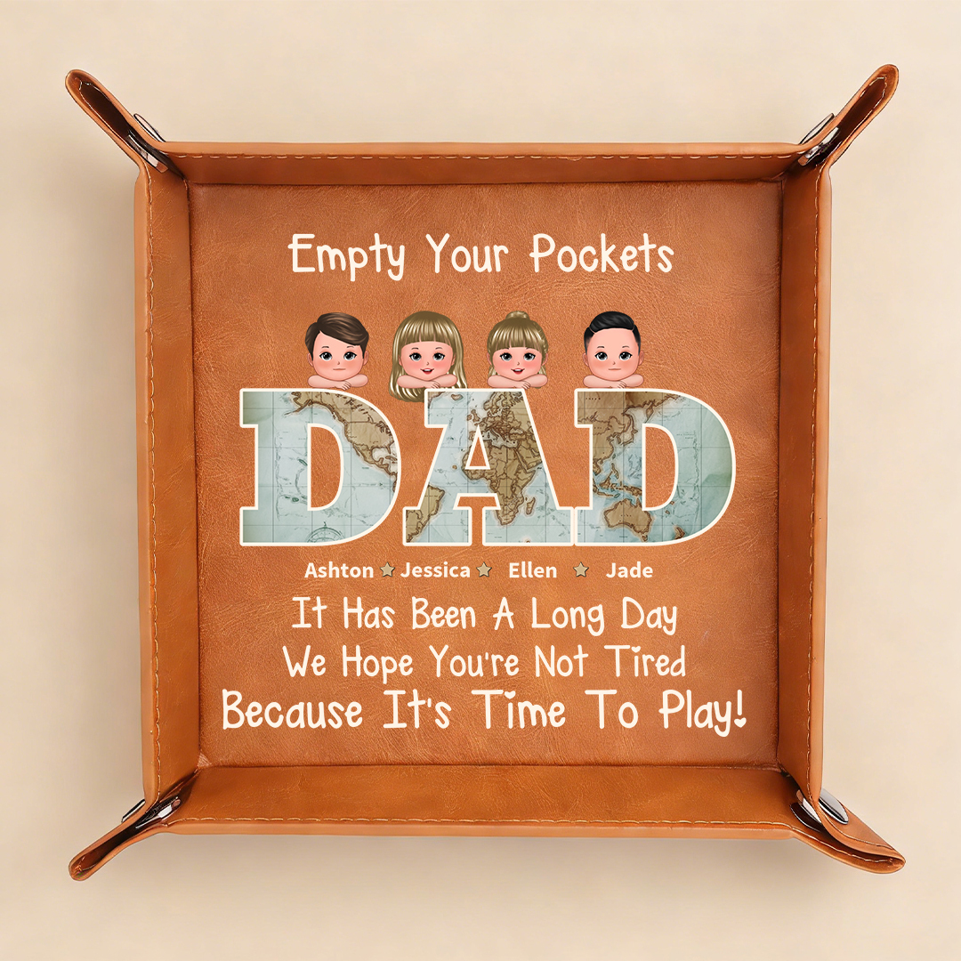 Personalized PU Leather Catchall Tray with 1–6 Names and Children for Dad, Father’s Day Gift, Practical Father’s Day Gift for Dad | Jessemade