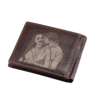 Personalized Engraved Photo Genuine Leather Wallet for Men Pinky Promise