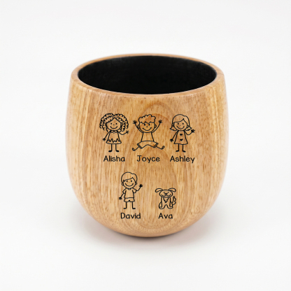 Personalized Wooden Whiskey Tumbler Engraved Mug Customized with 1-8 Kids Names