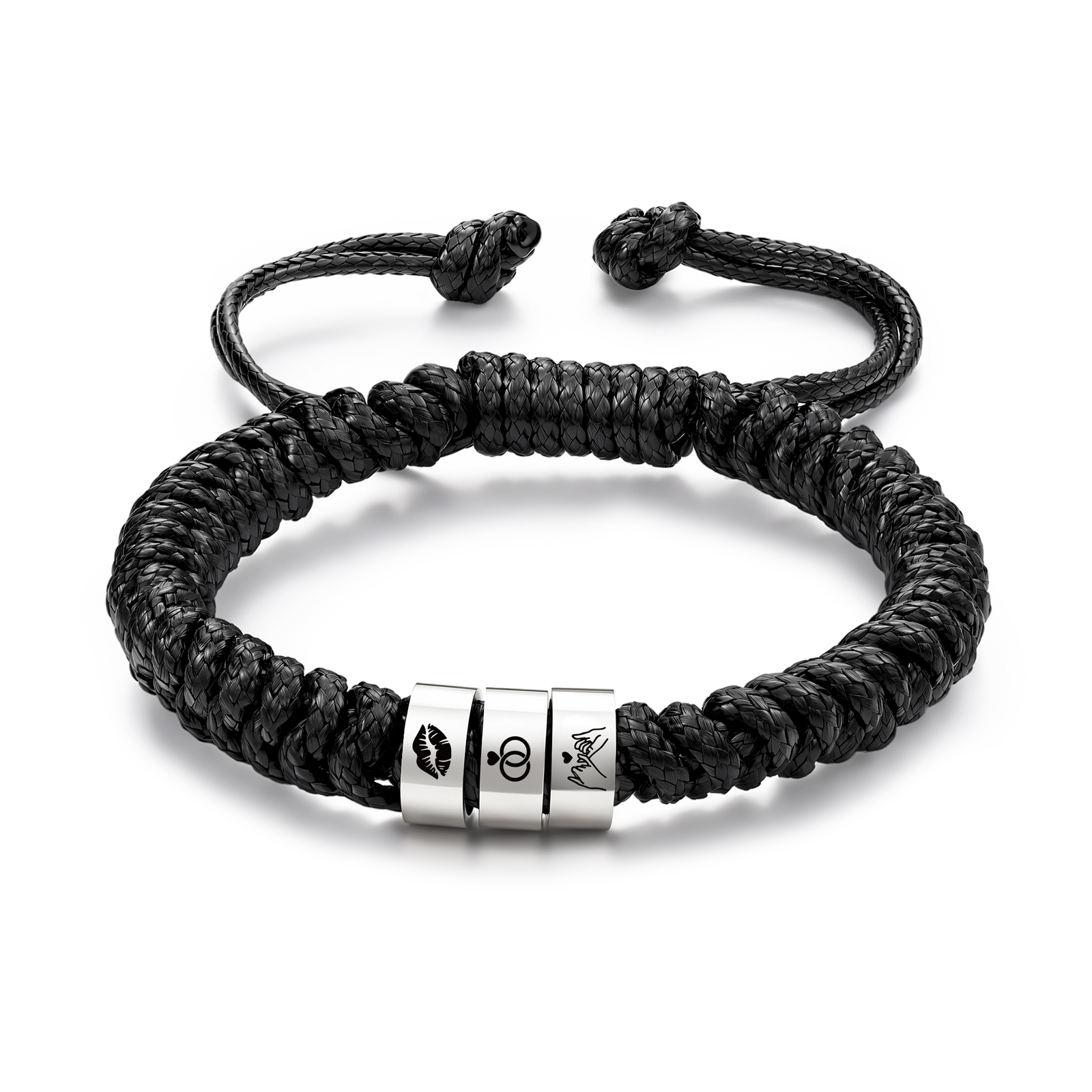 Personalized Braided Rope Bracelet Adjustable Customized with 2-6 Names Beads