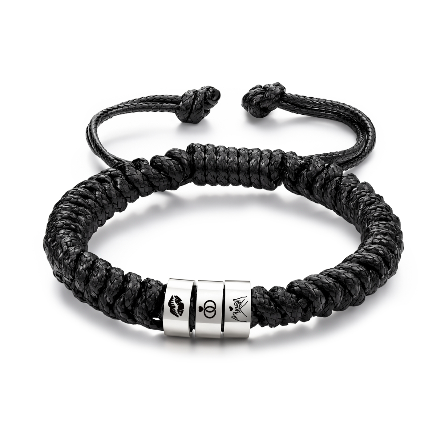 Personalized Braided Rope Bracelet Adjustable Customized with 2-6 Names Beads