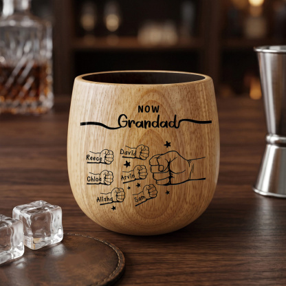Personalized Wooden Whiskey Cup for Dad Grandpa Customized with 2-12 Names and Fist Bumps