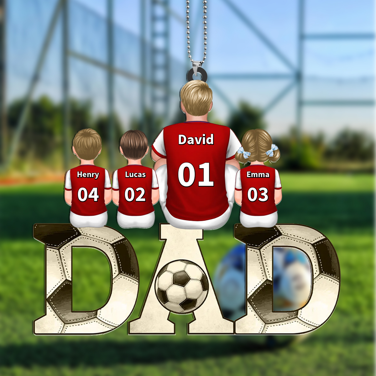 Personalized Soccer Dad Keychain 1–4 kids’ Names and Numbers Hanging Ornament for Dad | Jessemade