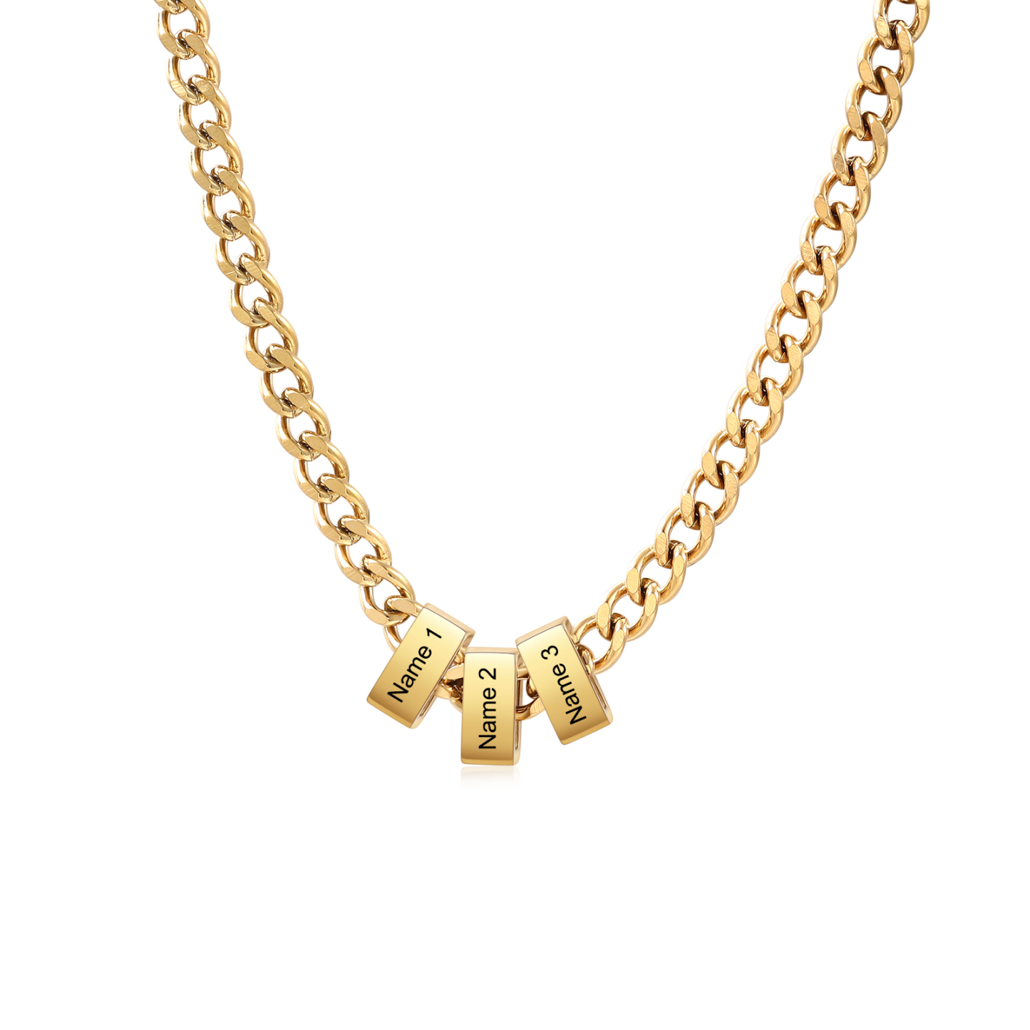 Personalized Mens Cuban Link Chain Necklace with 1–6 Names