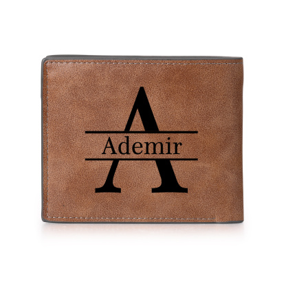 Personalized Men’s Leather Bifold Wallet with Engraved photo Custom Initials and Name