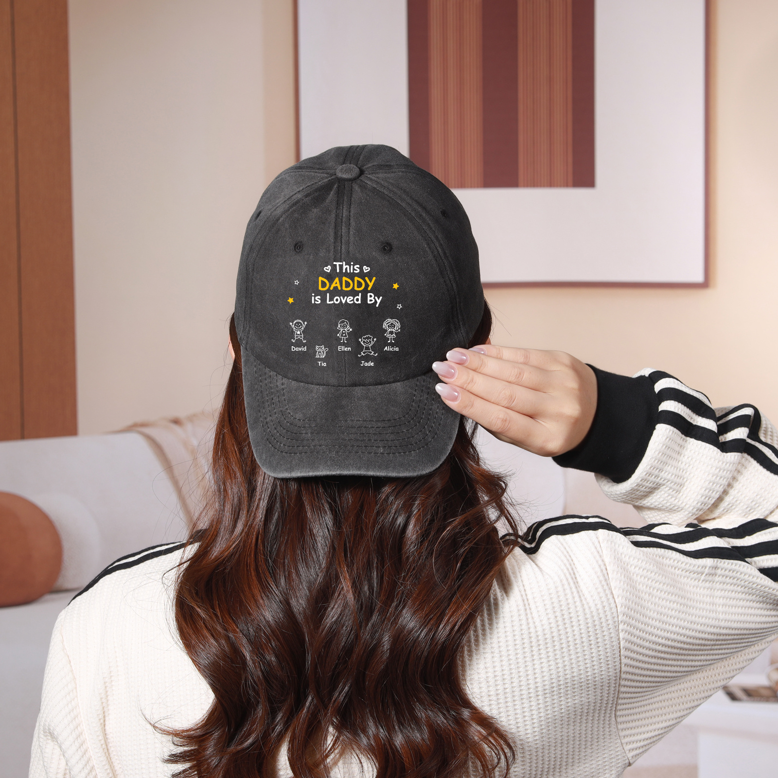 Personalized Cotton Baseball Cap Customized with 1–10 Names and a Child’s Drawing