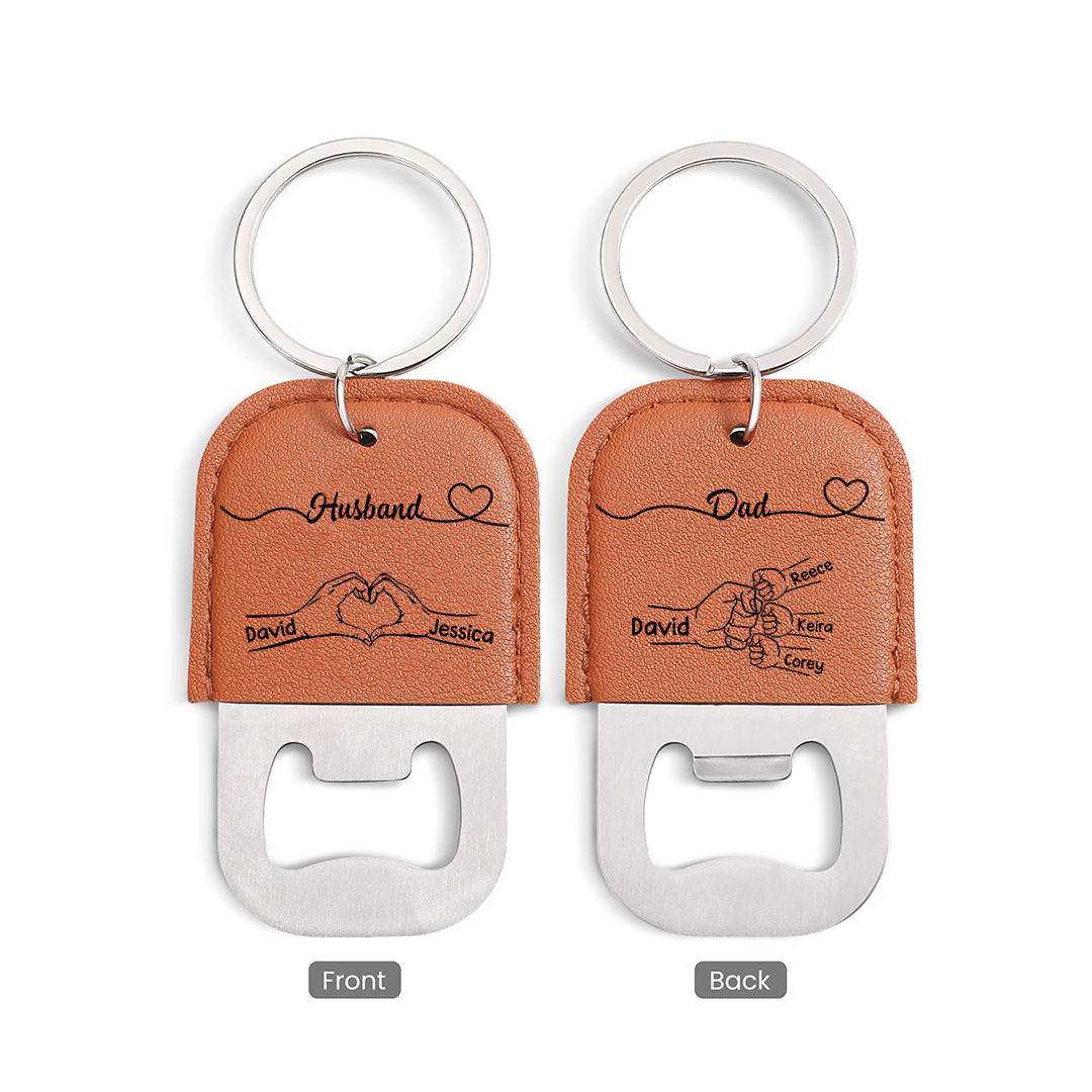 Personalized Leather Keychain Bottle Opener For Dad And Husband
