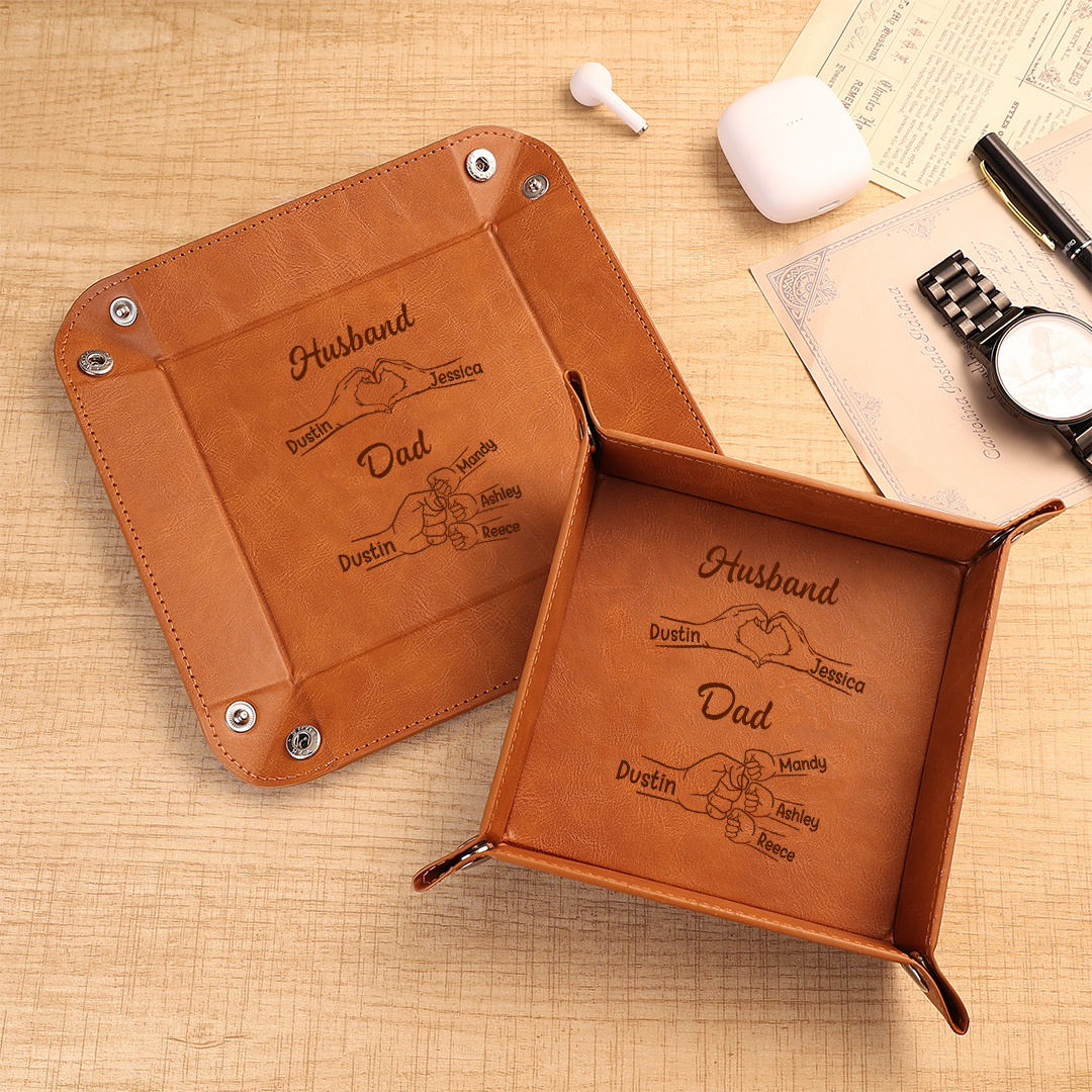 Personalized Leather Valet Tray Gift for Dad & Husband