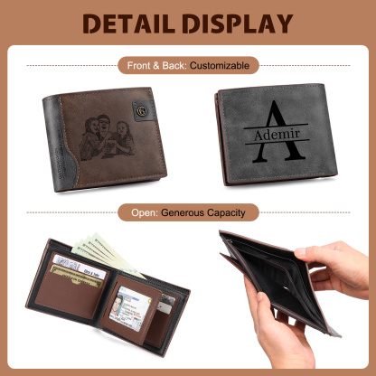 Personalized Men’s Leather Bifold Wallet with Engraved photo Custom Initials and Name