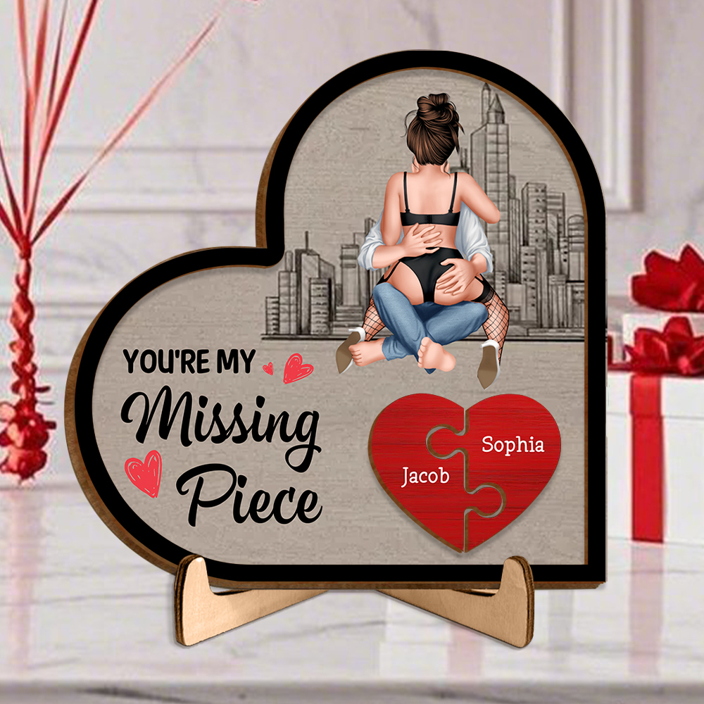Wooden Heart Puzzle Plaque with Stand for Couples, "You're My Missing Piece"