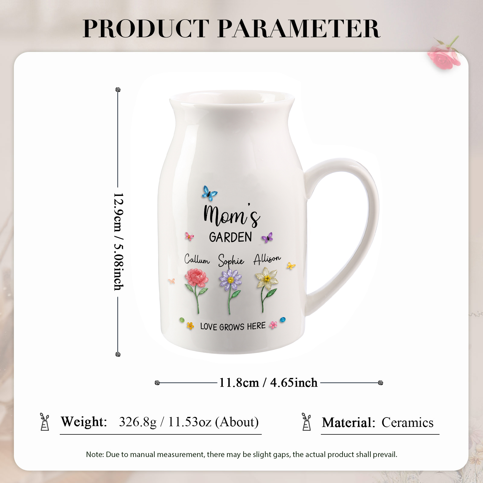 Personalized Mom’s Garden Ceramic Vase with 1–10 Birth Flowers and Names