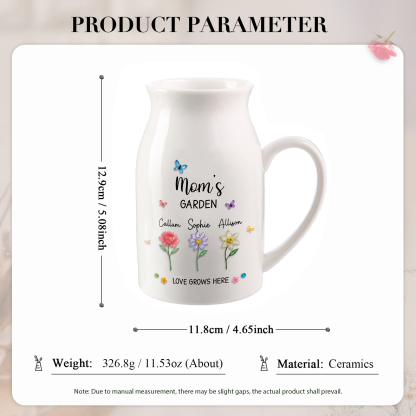 Personalized Mom’s Garden Ceramic Vase with 1–10 Birth Flowers and Names