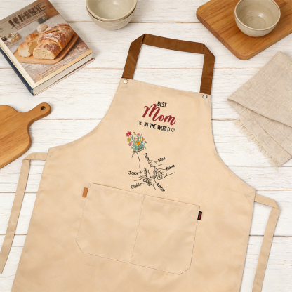 Personalized Floral Kitchen Apron Holding Hands Custom with 2–7 Names Gift for Mom or Grandma