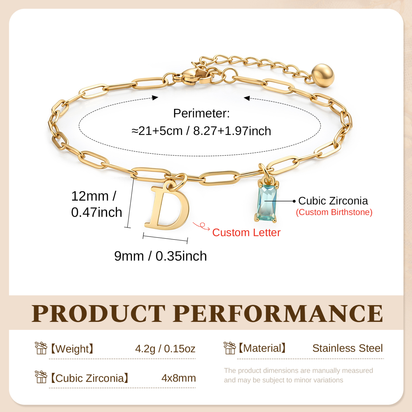 Personalized Initial Rectangle Birthstone Gold Anklet