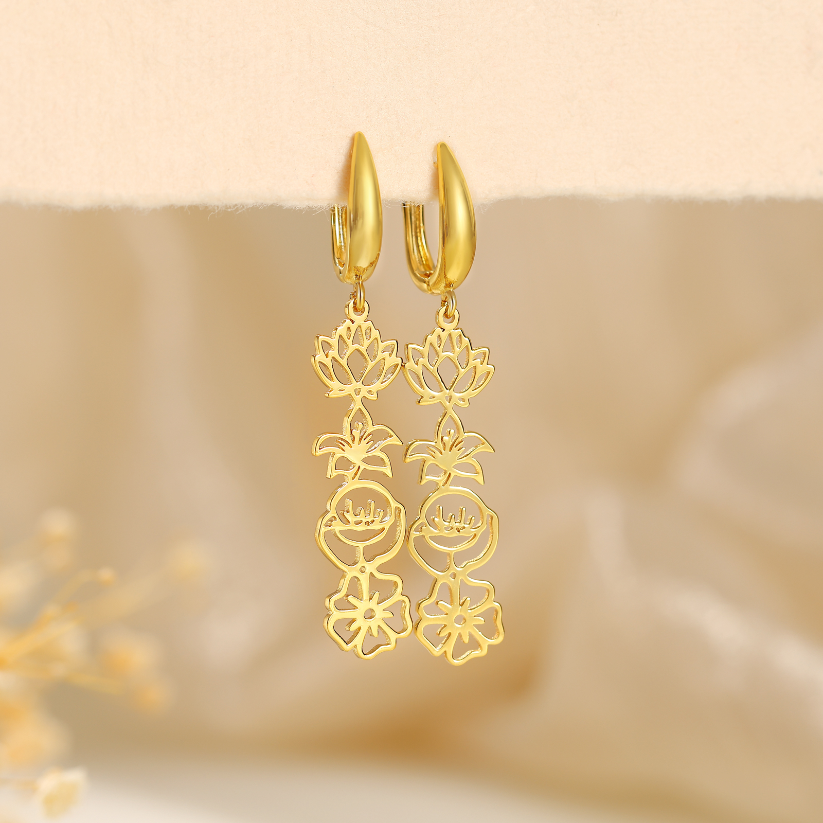 Personalized Birth Flower Earring Floral Dangle Earrings