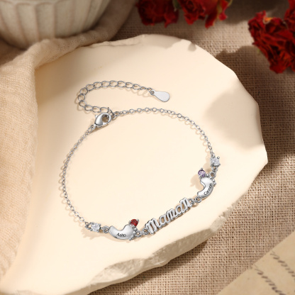 Personalized Mom Bracelet with 2–5 Baby Feet Names and Birthstones