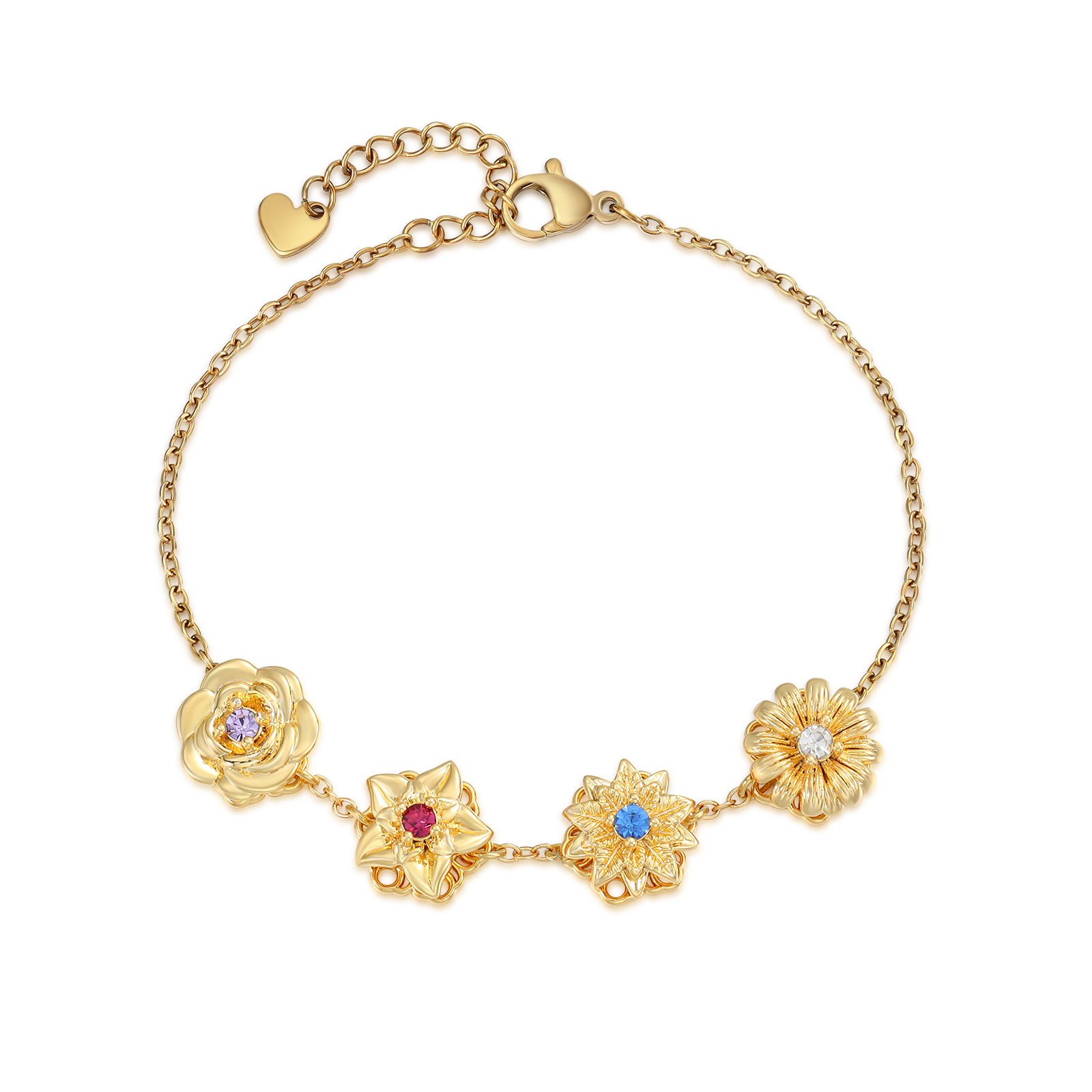 Personalised Women's Bracelet with 2-4 Birthstones and Birth Flowers, Rotating Bracelet for Women | Jessemade