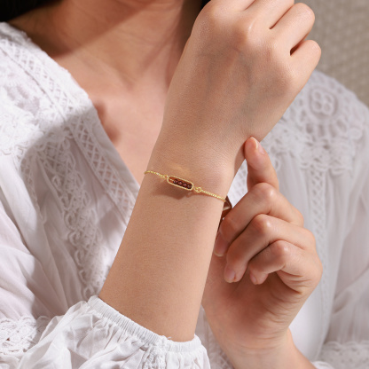 Personalized Bar Bracelet With Birthstone Adjustable Minimalist Design for Women