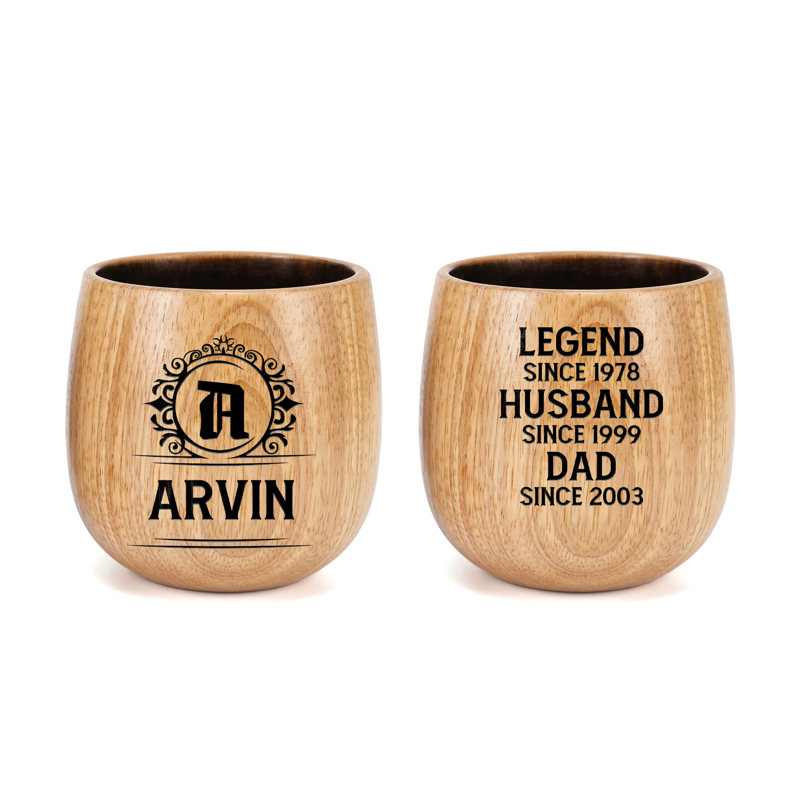 Personalized Wooden Whiskey Tumbler Engraved Name Cup for Dad or Grandpa