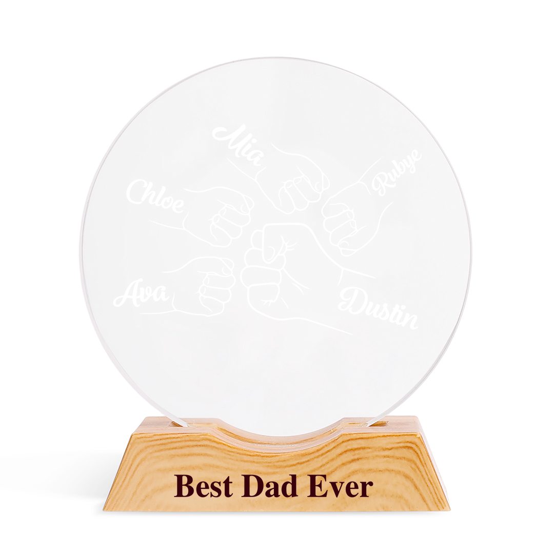 Personalized Crystal Led Night Light For Dad With 1–6 Names And Fist Bump Design