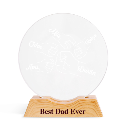 Personalized Crystal Led Night Light For Dad With 1–6 Names And Fist Bump Design