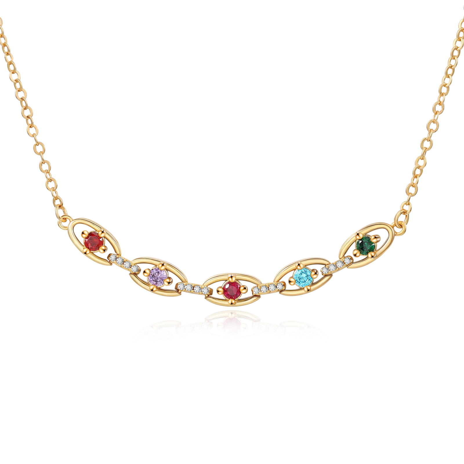 Personalized 2–5 Birthstones Gold Chain Necklace for Women