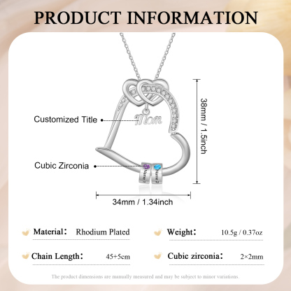 Personalized Mom Heart Necklace with 1–5 Names and Birthstones