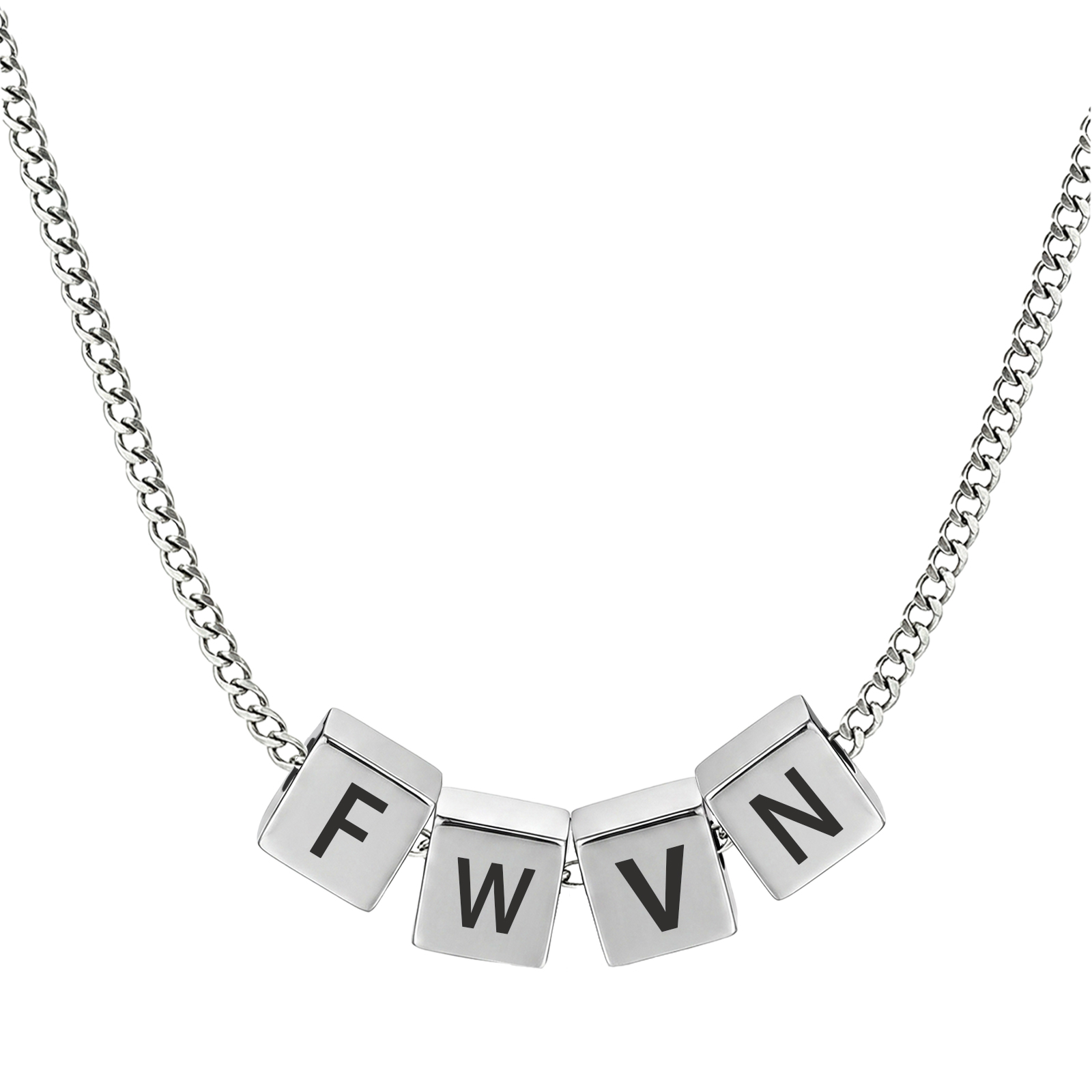 Personalized Men's Stainless Steel Necklace With Letter Cube Gift For Him