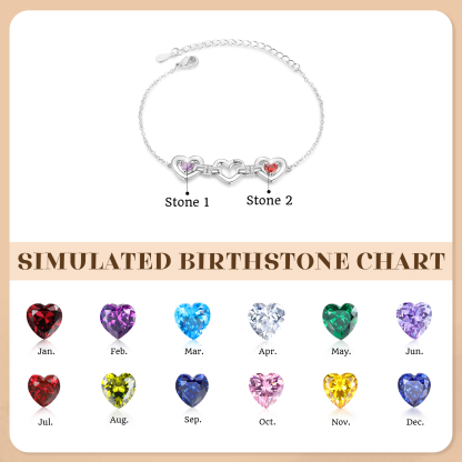 Personalized Linked Hearts Birthstone Bracelet with 1–4 Engraved Names