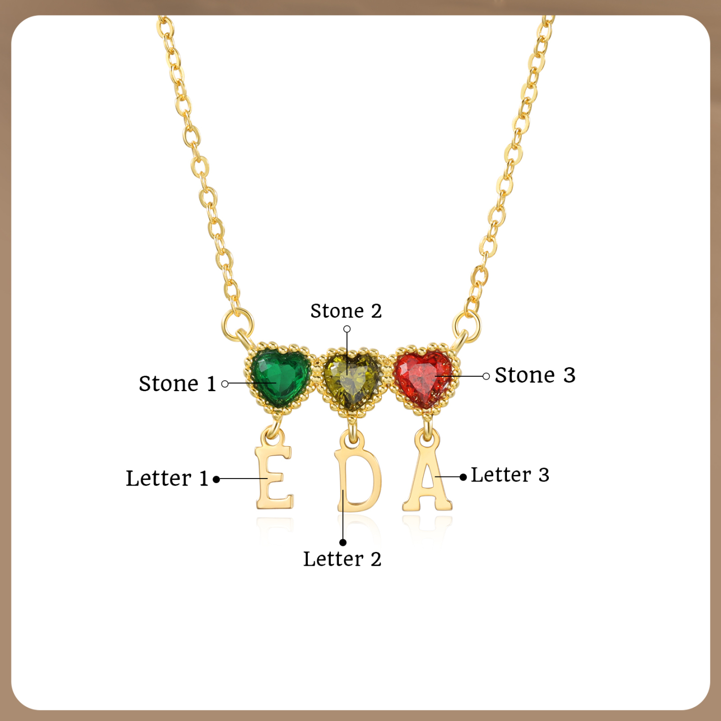 Personalized Heart Birthstone Initials Necklace for Women