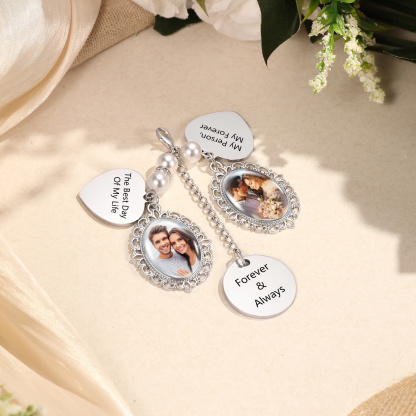 Personalized Memorial Bouquet Charm with Pearl Beads Custom 1-4 Photos