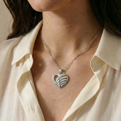 Personalized Heart Birthstones Necklace Customized With 3–5 Names And Stones