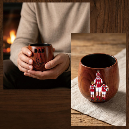 Personalized Wooden Whiskey Tumbler Cup for Dad Customized with 1–5 Kids Names Football Family