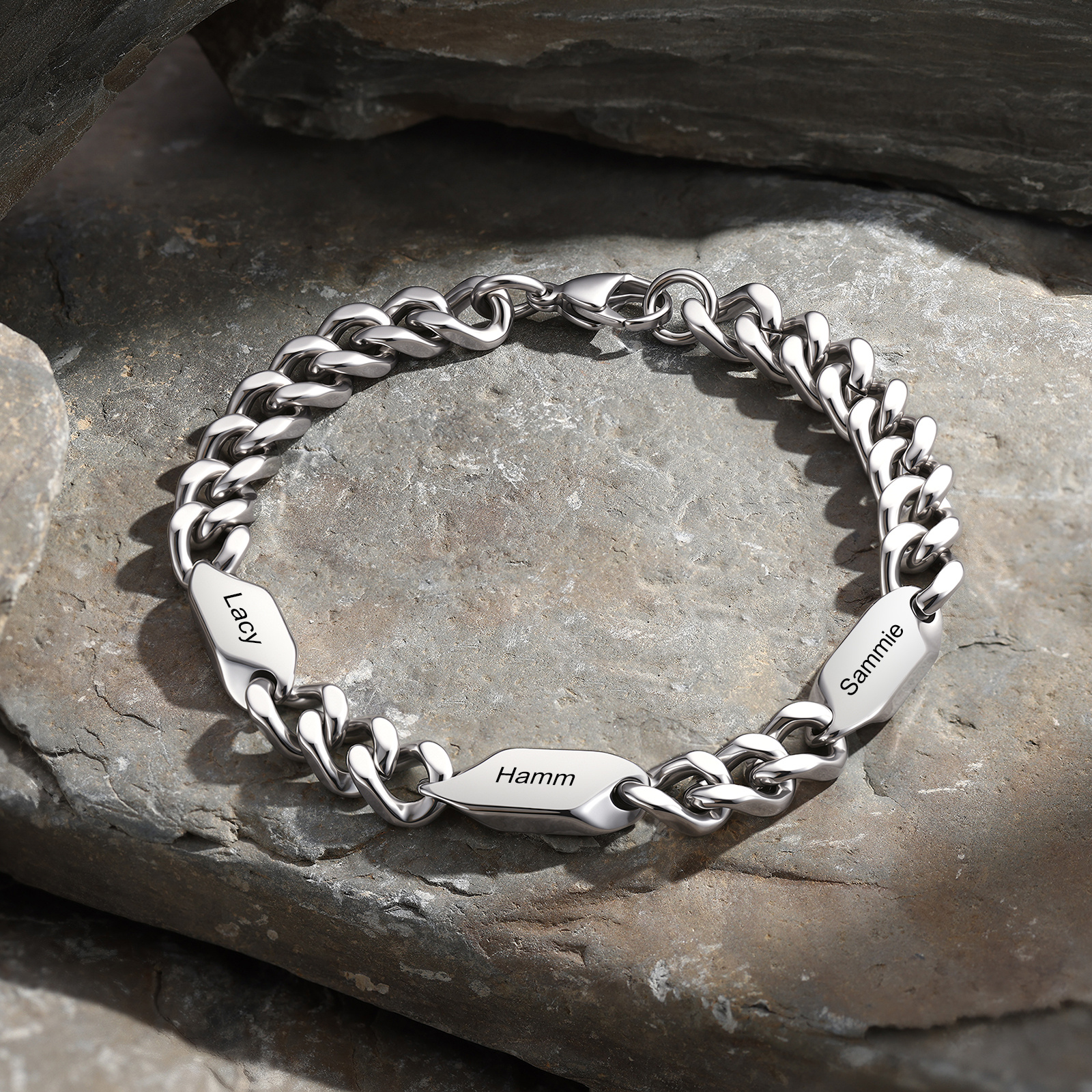 Personalized Stainless Steel Curb Chain Bracelet Custom With 1-5 Engraved Names Gift For Dad Husband Family