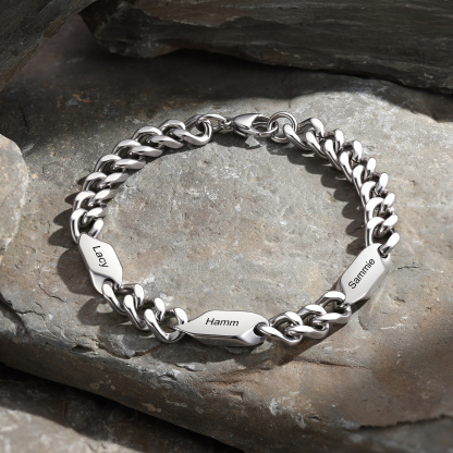 Personalized Stainless Steel Curb Chain Bracelet Custom With 1-5 Engraved Names Gift For Dad Husband Family