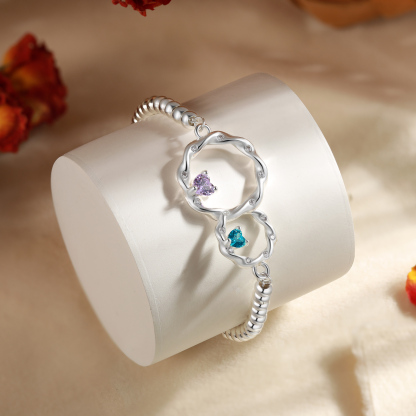Personalized Mother Daughter Linked Circle Bracelet Custom with 2 Birthstones