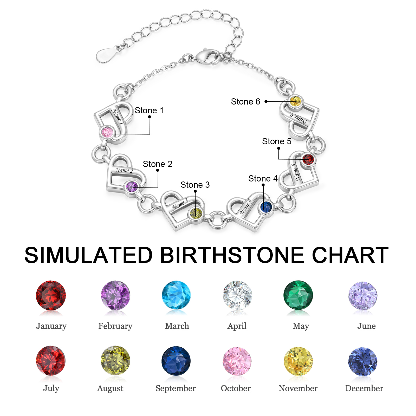 Personalized Heart Lock Bracelet Custom with 1-6 Names and Birthstones Gift for Her