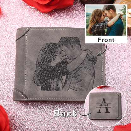 Personalized Men's Wallet with Custom Photo & Name & Letter PU Leather Wallet Couple Gift for Him | Jessemade