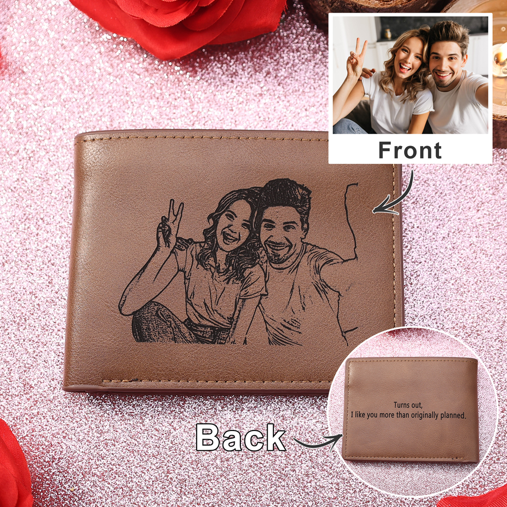 Personalized Leather Wallet Engraved Photo Short Purse Gifts For Grandpa | Jessemade