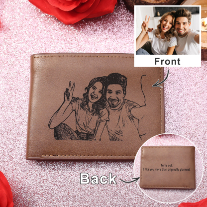 Personalized Leather Wallet Engraved Photo Short Purse Gifts For Grandpa | Jessemade