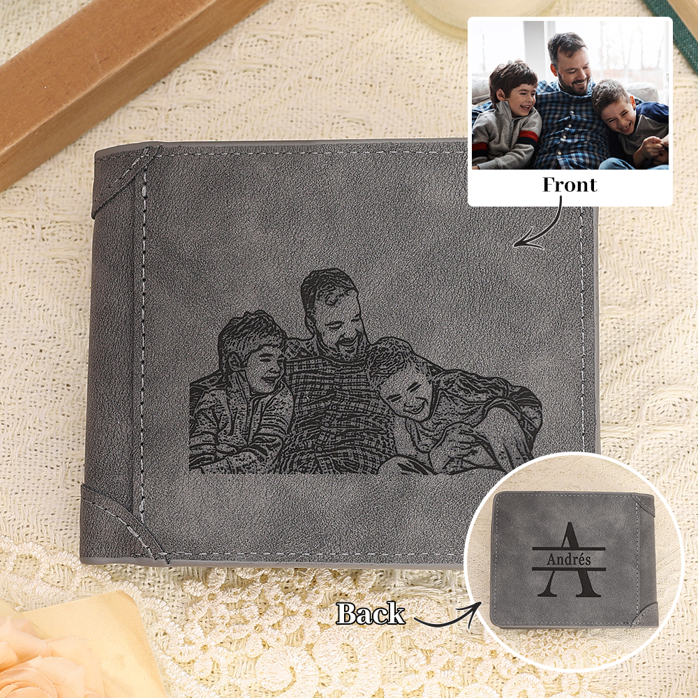 Personalized Men's Wallet with Custom Photo & Name & Letter PU Leather Wallet Couple Gift for Him | Jessemade