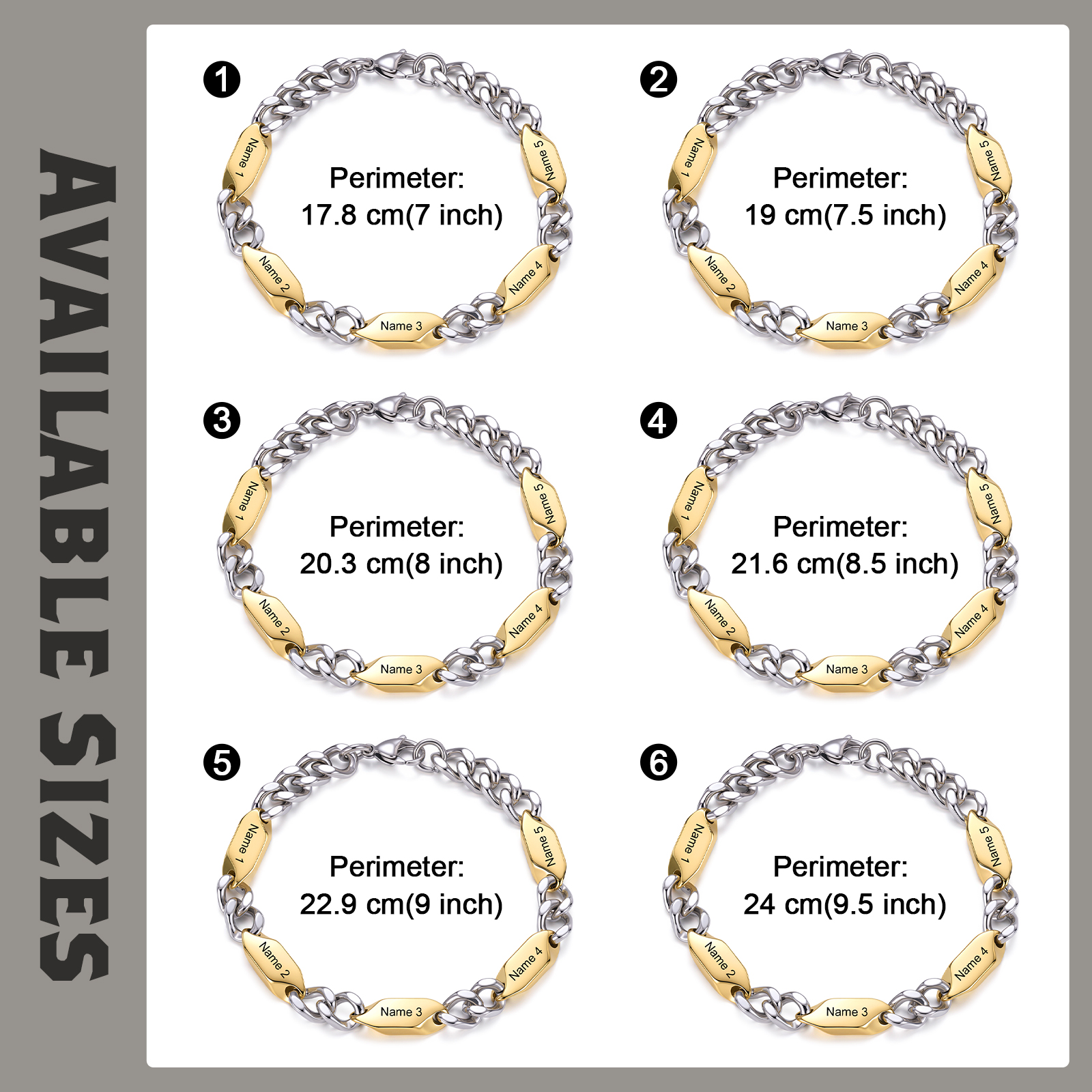 Personalized Stainless Steel Curb Chain Bracelet Custom With 1-5 Engraved Names Gift For Dad Husband Family