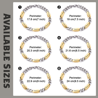 Personalized Stainless Steel Curb Chain Bracelet Custom With 1-5 Engraved Names Gift For Dad Husband Family