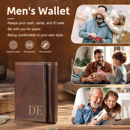 Personalized Genuine Leather Wallet With RFID Protection Trifold Custom With Initials And Name