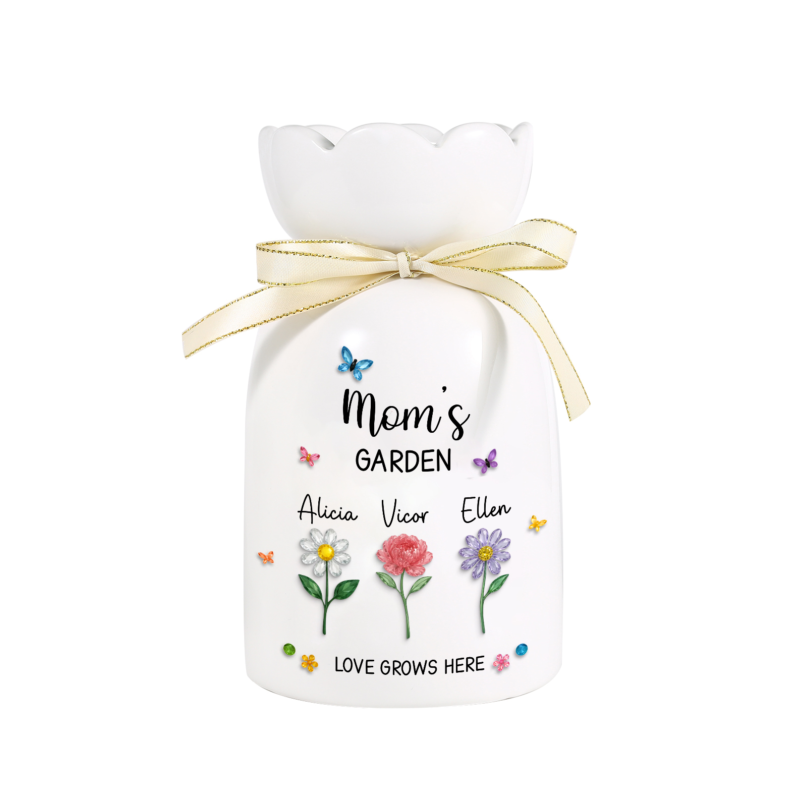Personalized Ceramic Vase Mom Grandma’s Garden Custom with 1-10 Names & Children’s Flowers