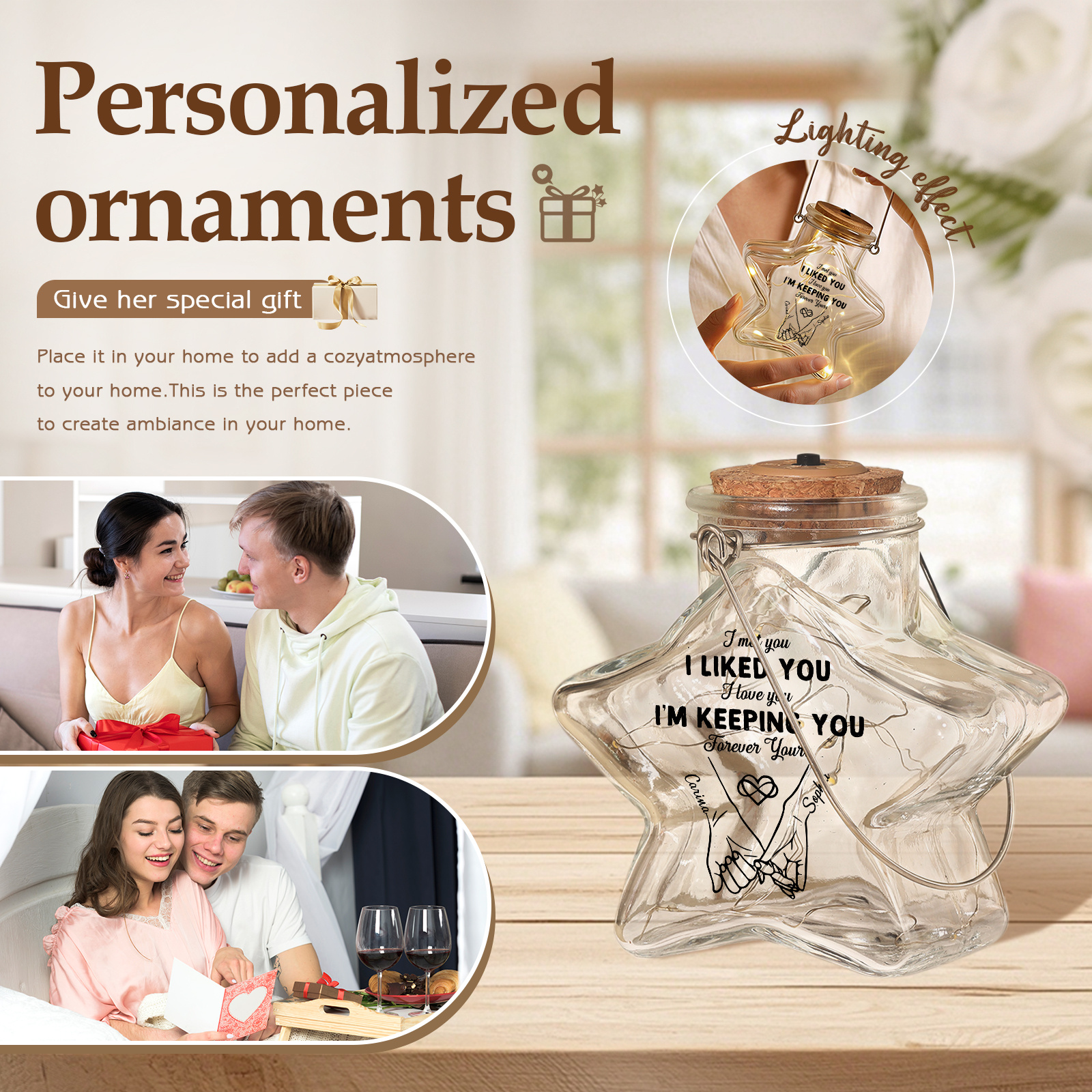 Personalized Star Glass LED Fairy Light Love Jar Night Lamp